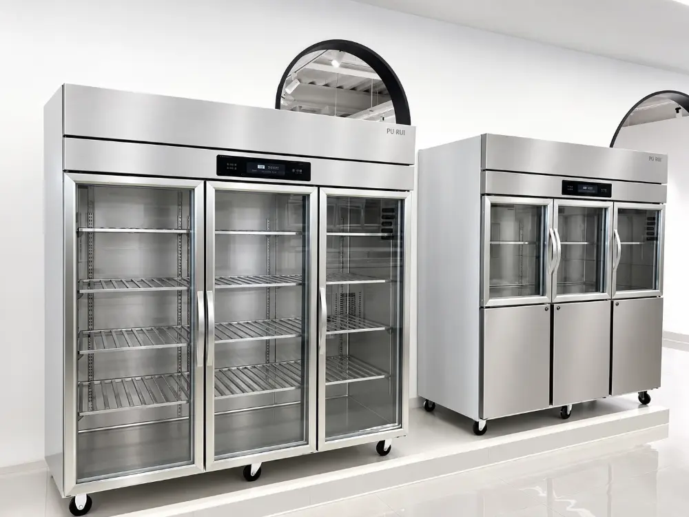 large capacity dual temperature commercial glass door display refrigerator