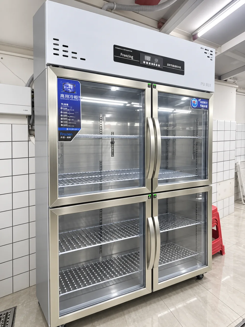 large capacity dual temperature commercial glass door display refrigerator