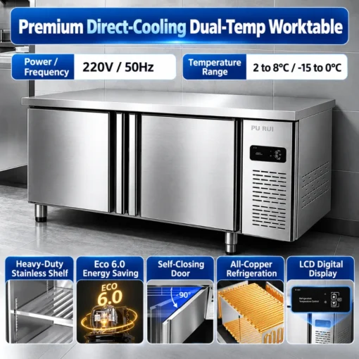 stainless steel fresh keeping refrigerated counter & kitchen freezer worktable