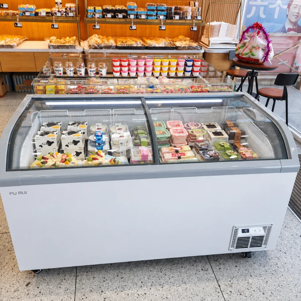supermarket curved glass display freezer with sliding lids
