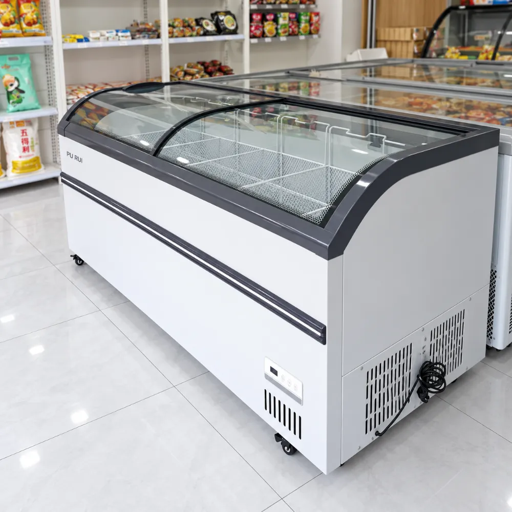 supermarket curved glass display freezer with sliding lids