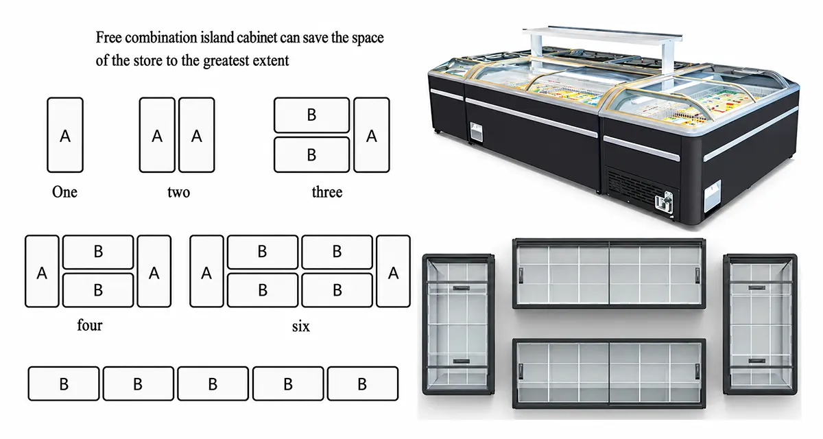 supermarket curved glass display freezer with sliding lids