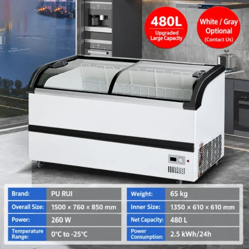 supermarket curved glass display freezer with sliding lids