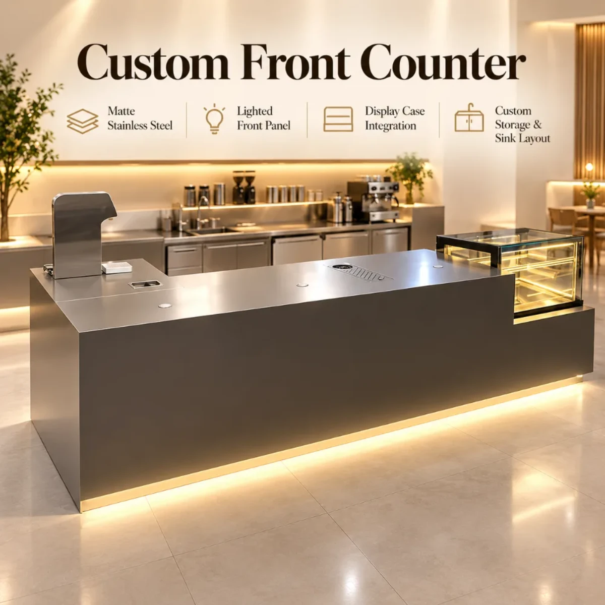all in one café & bakery solution with stainless steel counters & equipment