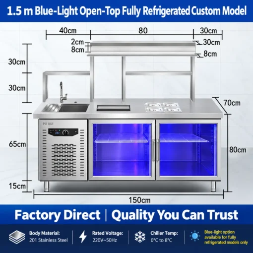 commercial bubble tea refrigerated prep counter (复制)commercial bubble tea bar station equipment
