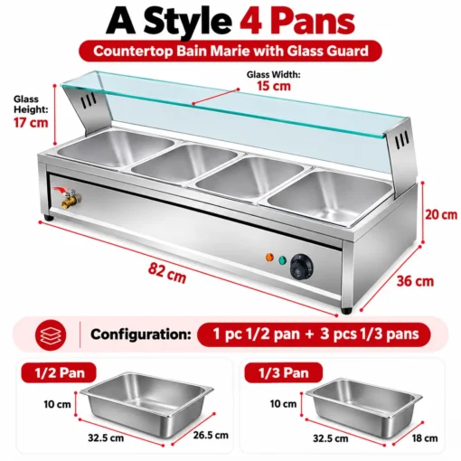 commercial countertop electric food warmer with glass sneeze guard