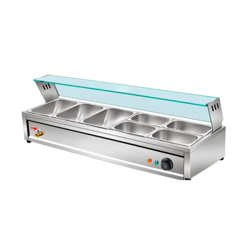 commercial countertop electric food warmer with glass sneeze guard