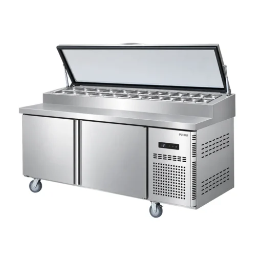 commercial countertop refrigerated pizza prep station