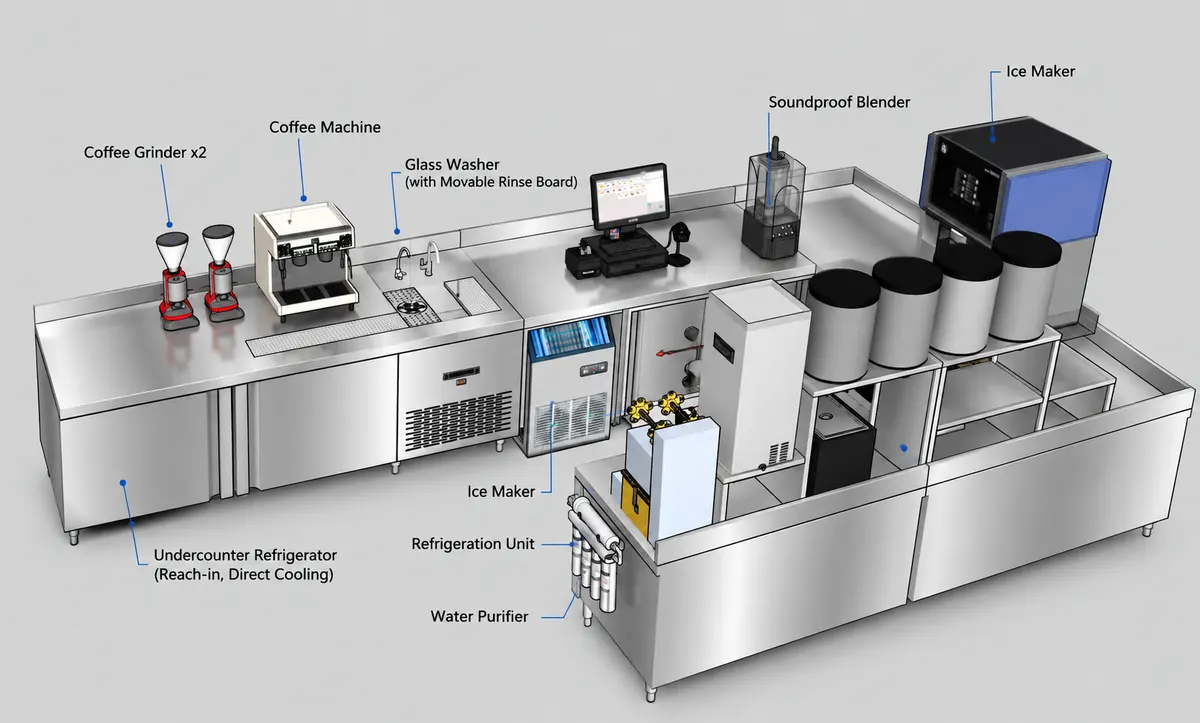 custom stainless steel refrigerated cocktail bar station