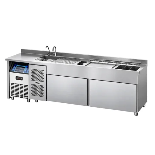 custom stainless steel refrigerated cocktail bar station