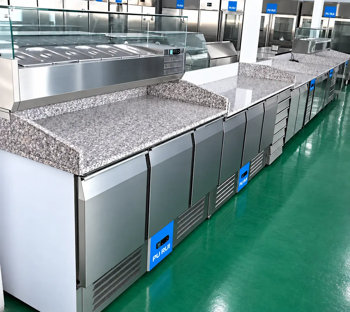 marble top refrigerated pizza & salad prep table