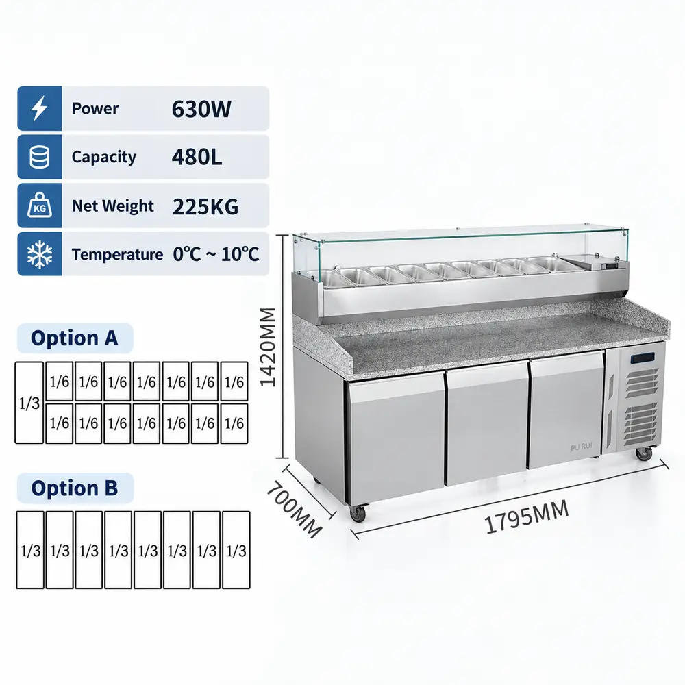 marble top refrigerated pizza & salad prep table