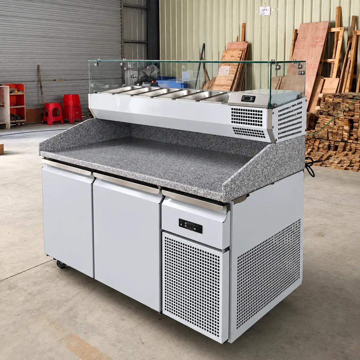 marble top refrigerated pizza & salad prep table