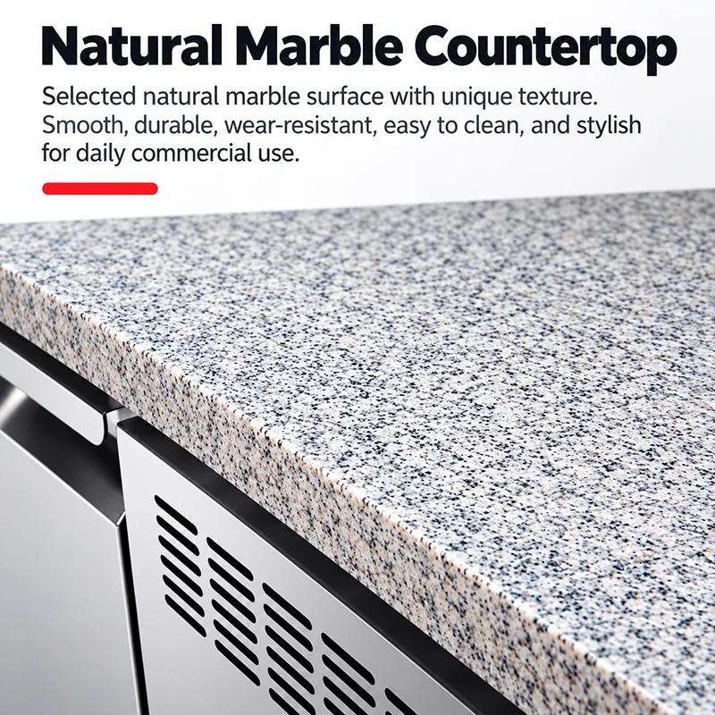 marble top refrigerated pizza & salad prep table
