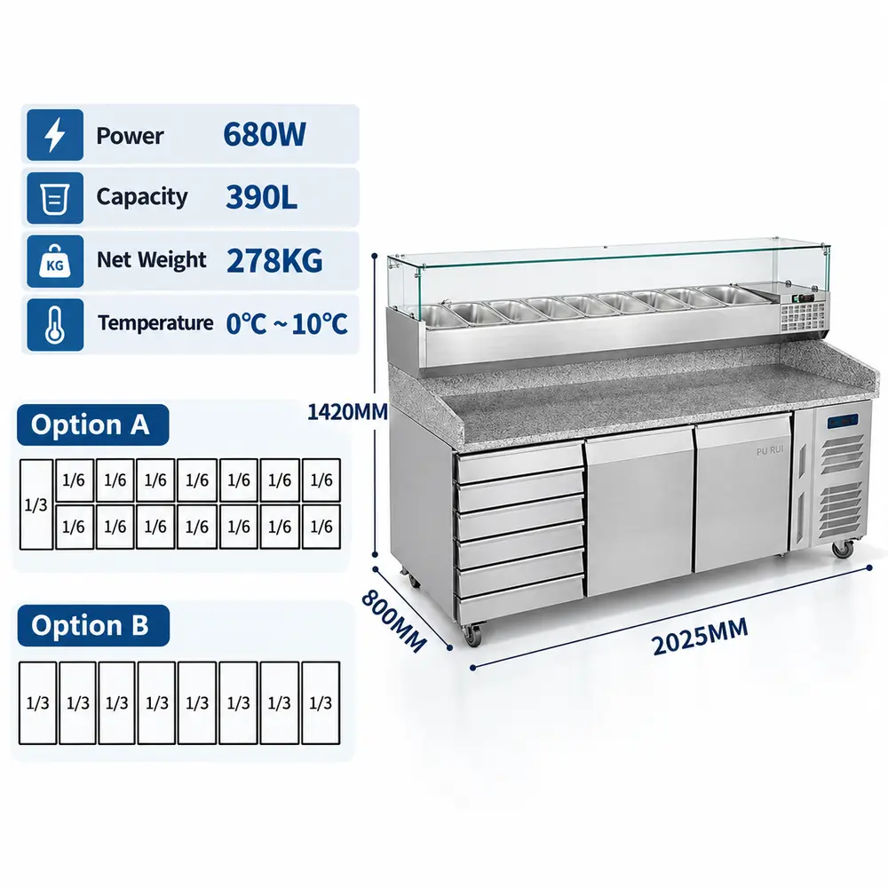marble top refrigerated pizza & salad prep table