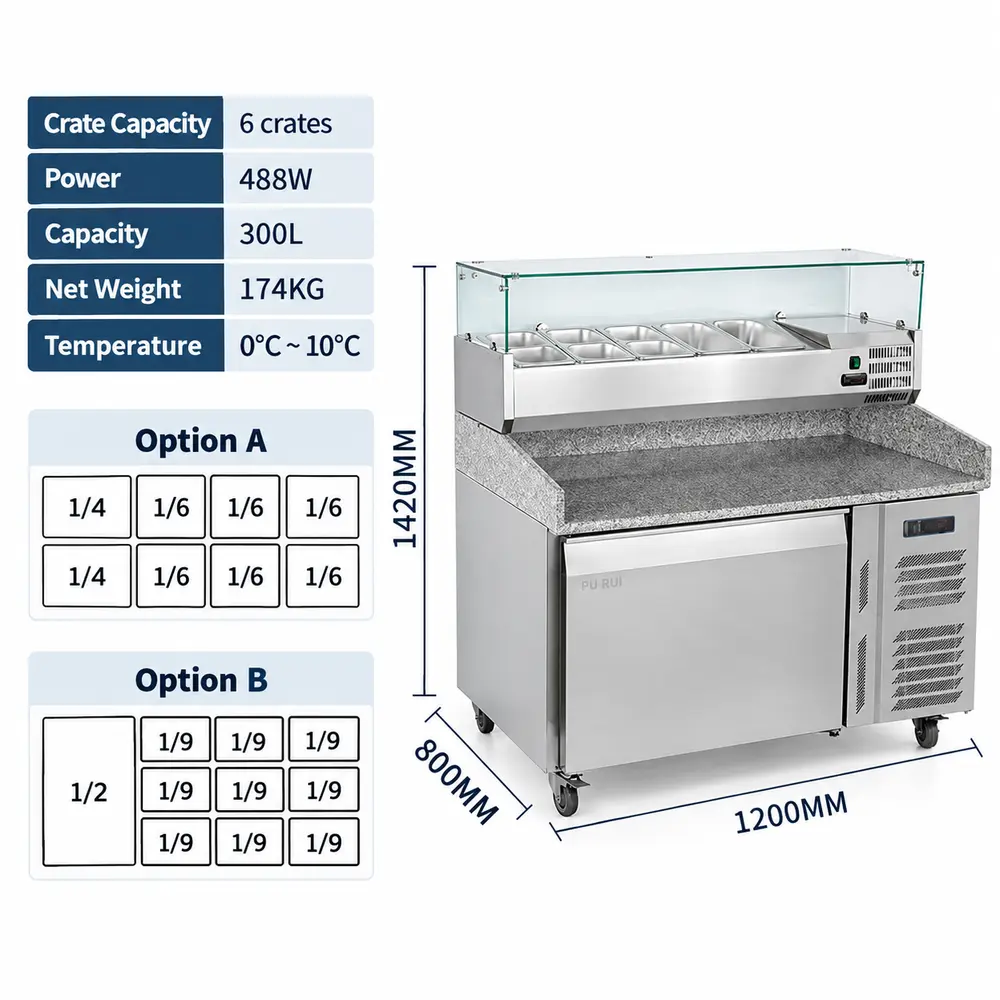 marble top refrigerated pizza & salad prep table