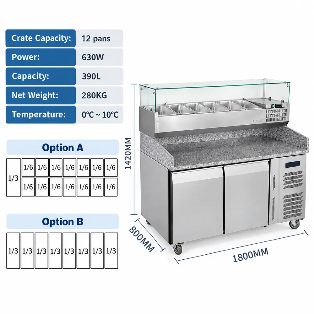 marble top refrigerated pizza & salad prep table