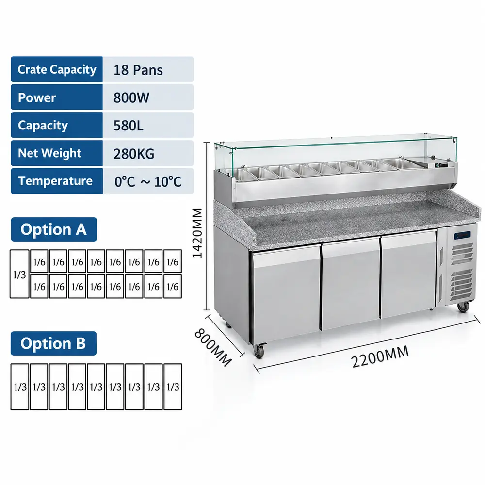marble top refrigerated pizza & salad prep table