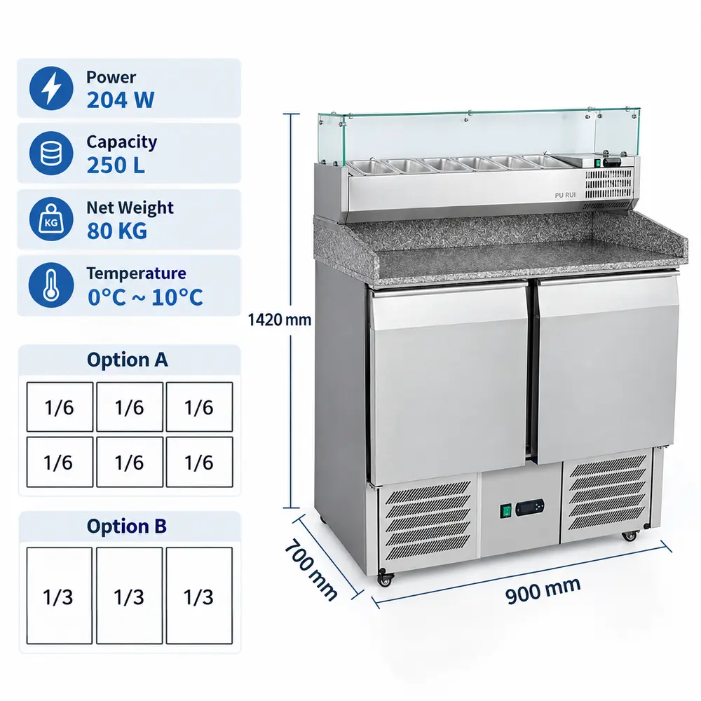 marble top refrigerated pizza & salad prep table